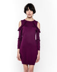 Frilled Cold Shoulder bodycon dress (Purple)