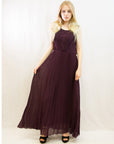 Chiffon pleated full length wedding maxi dress (Burgundy)