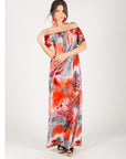 Floral and leopard print Off Shoulder maxi dress