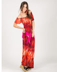 Floral print Off Shoulder maxi dress (Red)