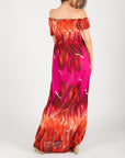 Floral print Off Shoulder maxi dress (Red)