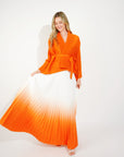 Full pleated Kimono sleeves cardigan top and tie dye print maxi skirt in orange