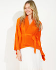 Full pleated Kimono sleeves cardigan top and tie dye print maxi skirt in orange