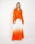 Full pleated Kimono sleeves cardigan top and tie dye print maxi skirt in orange