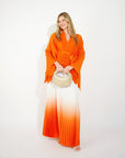 Full pleated Kimono sleeves cardigan top and tie dye print maxi skirt in orange