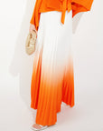 Full pleated Kimono sleeves cardigan top and tie dye print maxi skirt in orange