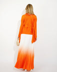 Full pleated Kimono sleeves cardigan top and tie dye print maxi skirt in orange