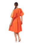 Oversized puff sleeve midi dress in Orange
