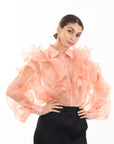 Multi Layer ruffles design sheer organza shirt in Dusty Pink