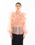 Multi Layer ruffles design sheer organza shirt in Dusty Pink