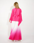 Full pleated Kimono sleeves cardigan top and tie dye print maxi skirt in pink