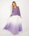 Full pleated Kimono sleeves cardigan top and tie dye print maxi skirt in purple