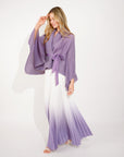 Full pleated Kimono sleeves cardigan top and tie dye print maxi skirt in purple