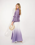 Full pleated Kimono sleeves cardigan top and tie dye print maxi skirt in purple