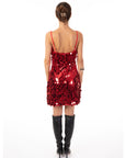 Circle Disc Sequin Strappy Short Dress in RED
