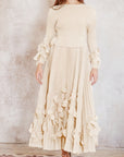 Floral Appliqué Pleated Maxi Dress with Side Tie Waist
