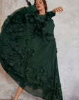 Floral Appliqué Pleated Maxi Dress with Side Tie Waist