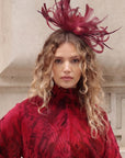 Feather & Floral Fascinator Headband In Burgundy