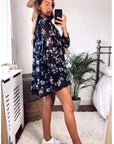 Multi floral print chiffon flowy shirt (BLACK)