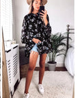Multi floral print chiffon flowy shirt (BLACK)