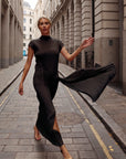 Statement Pleated Maxi Dress with Draped Tie Detail