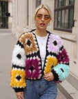 Hand Knit Fluffy Multicolour Granny Square Cardigan