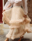 Statement Ruffle Tulle Tiered Maxi Skirt in Beige