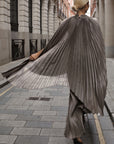 Pleated Cape Top, Vest & Wide Leg Trouser Set In Grey