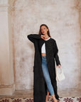 Statement Textured Floral Longline Cardigan in Black