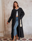 Statement Textured Floral Longline Cardigan in Black