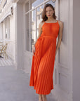 Pleated Midi Dress with Oversized Ruffle Trim Kimono Cardigan Set
