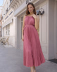 Pleated Midi Dress with Oversized Ruffle Trim Kimono Cardigan Set