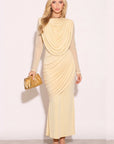 Statement Draped Mesh Layered Maxi Dress in Yellow