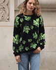 Leaves Print Neon Colour Fluffy Jumper