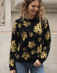Leaves Print Neon Colour Fluffy Jumper (Yellow)