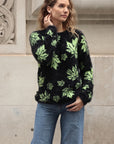 Leaves Print Neon Colour Fluffy Jumper