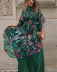 Pattern Print Pleated Blouse & Trousers Set