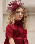 Feather & Floral Fascinator Headband In Burgundy