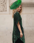 Statement Fascinator Hat With Feather Detail In Green