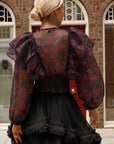 Statement Organza Ruffle Crop Top in Red Rose Print