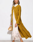 Statement Textured Floral Longline Cardigan in Mustard