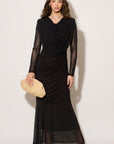 Statement Draped Mesh Layered Maxi Dress in Black