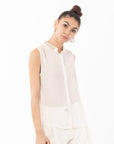 Pearl Embellished Neckline Sleeveless Top(WHITE)