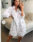 Feather look and star pattern shirt dress