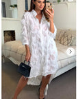 Feather look and star pattern shirt dress
