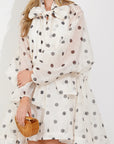 Oversized polka dot print billow dress with blouson sleeves