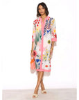 Painterly Wildflower Sheer Shirt Dress – Pink Trim