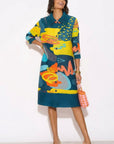 Playful Abstract Print Full Pleated Shirt Dress