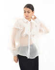 Multi Layer ruffles design sheer organza shirt in White