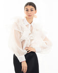 Multi Layer ruffles design sheer organza shirt in White